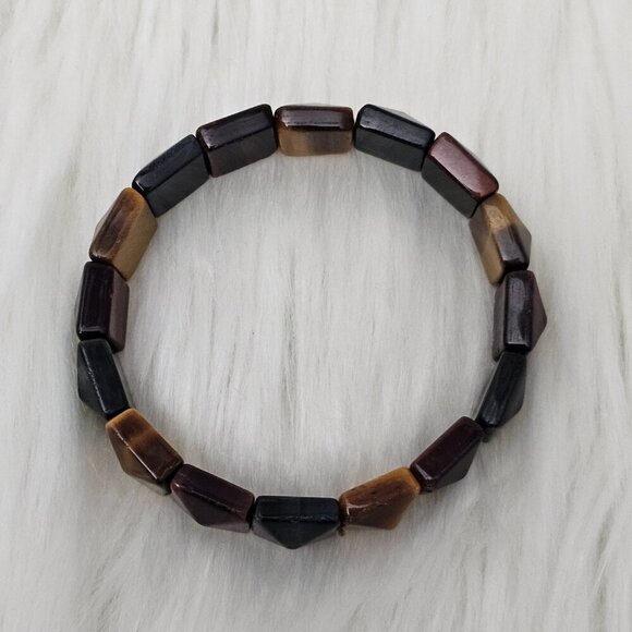 Tigers Eye Natural Stone Faceted New Multi Color Stretch Bracelet - Picture 5 of 5